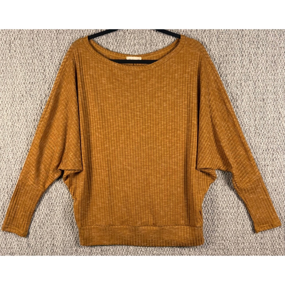 REB. in J. Ribbed Batwing Top Medium Mustard Yellow Dolman Sleeve Oversized Knit
